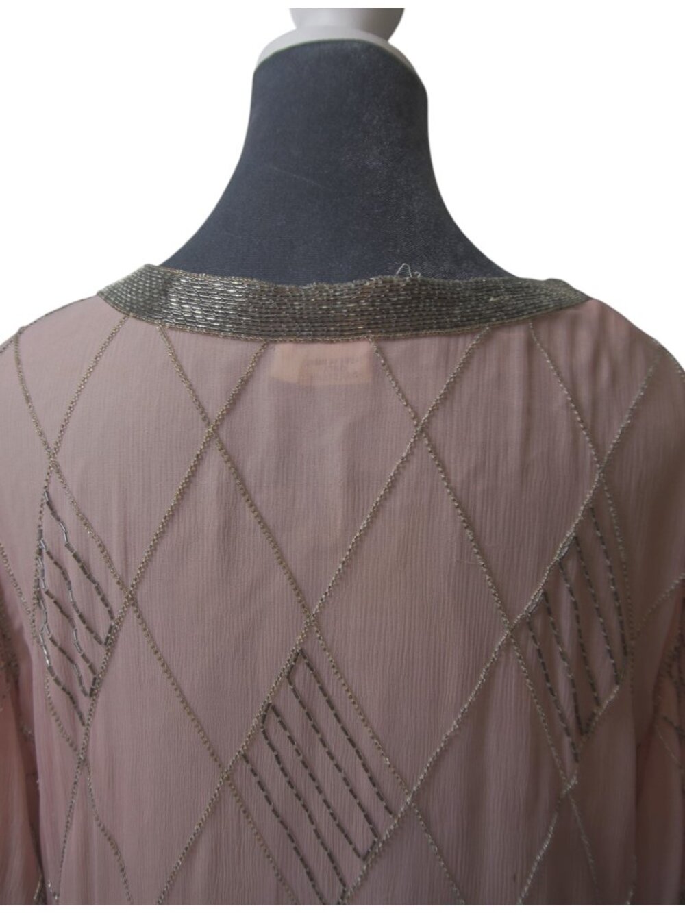 Judith Ann Creations 100% Silk Dusty Pink Silver Beaded Art Deco Top M - Picture 8 of 16